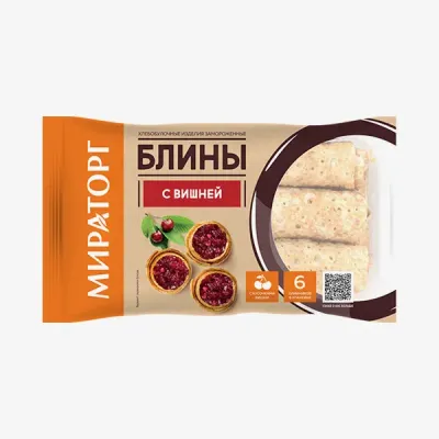 Блины Мираторг с вишней замороженные flow pack, 360 г 4,7 (2 оценки)