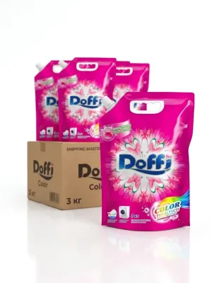 Жидкий стиральный порошок / Гель для стирки Doffi Color — 3 кг (коробка 5 шт.)