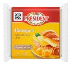 Сыр плавленый President "Маасдам" ломтевой 40% 150 г
