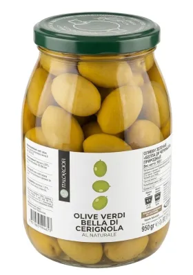 Зеленые оливки Bella di Cerignola Al Naturale — Italcarciofi, 950 г
