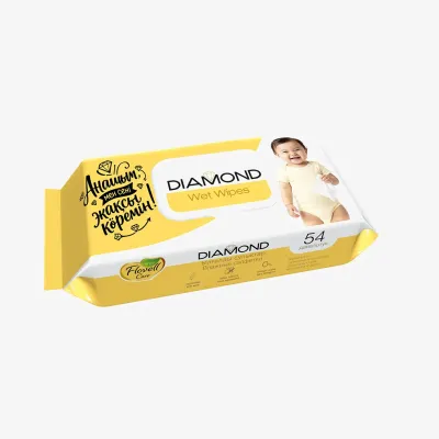 Салфетки Flovell care premium diamond влажные, без аромата, 54 шт