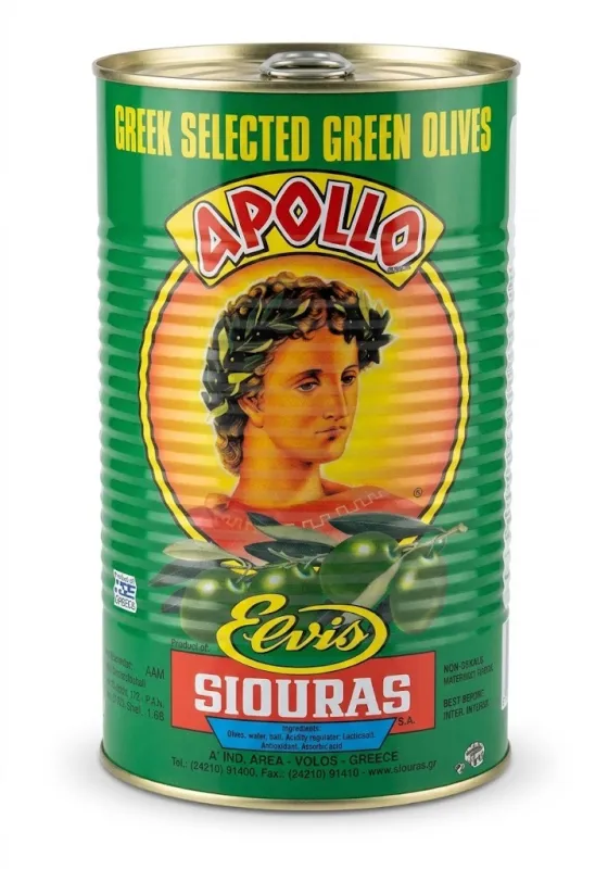 Оливки зеленые греческие Apollo Siouras, консервированные, 4,4 кг