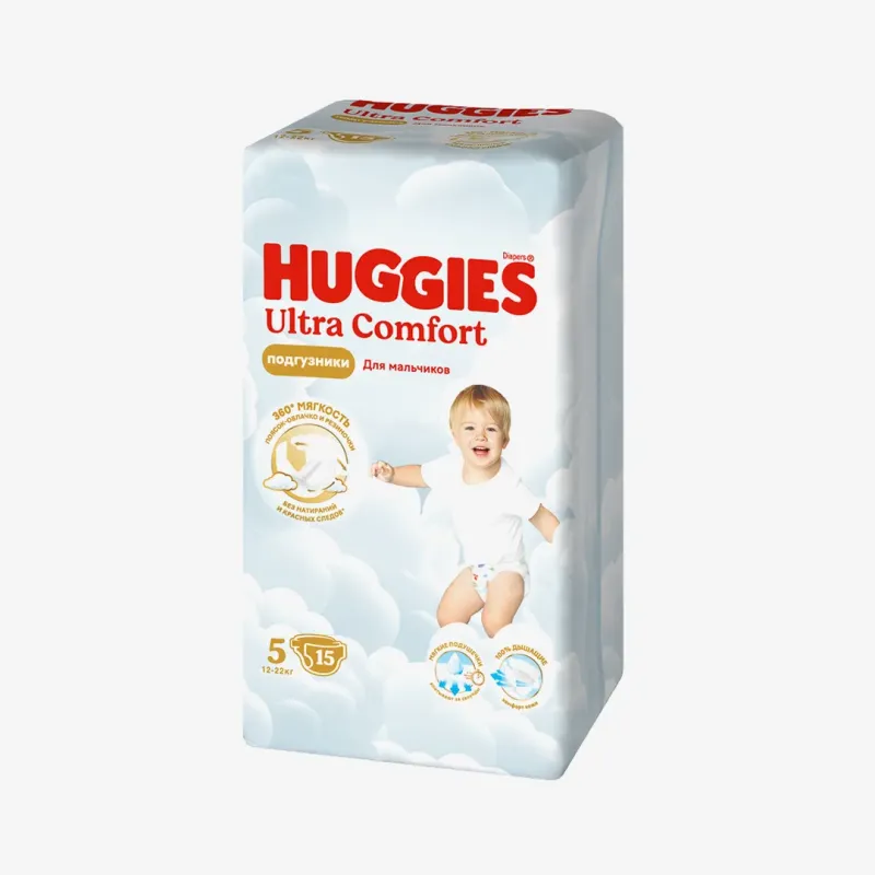 Подгузники Huggies Ultra Comfort для мальчиков 5 (12-22 кг) 15 шт