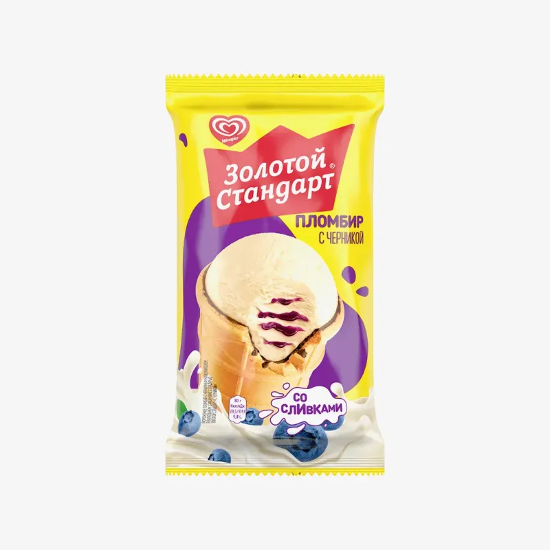 Мороженое Инмарко Золотой Cтандарт стаканчик пломбир с черникой, 80 г