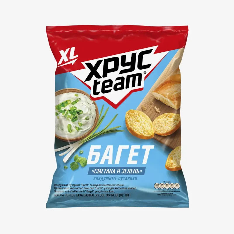 Сухарики ХрусTeam Baget сметана и зелень, 100 г