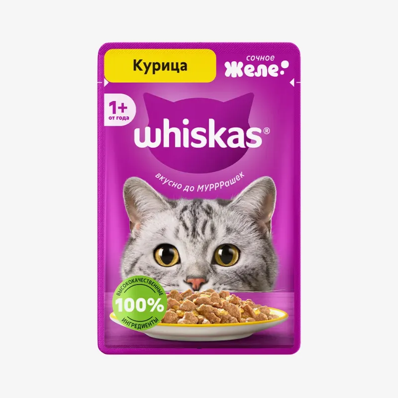 Влажный корм Whiskas для взрослых кошек желе с курицей, 75 г
