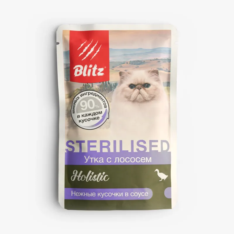 Корм Blitz Holistic влажный утка с лососем для стерилизованных кошек 85 г