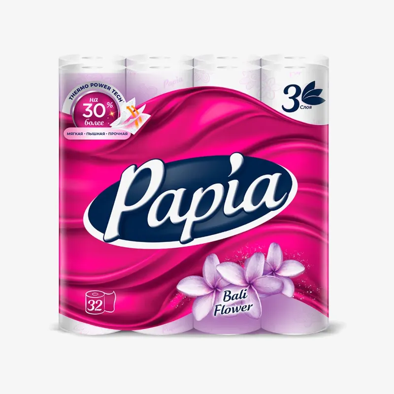 Туалетная бумага Papia Bali Flower 3 слойная, 32 шт
