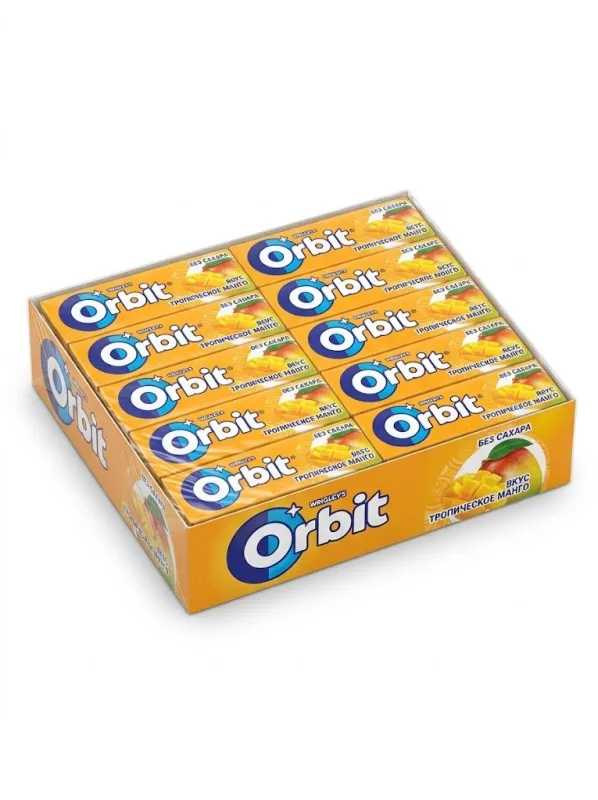 Жевательная резинка Orbit «Тропическое манго» без сахара (блок 30 пачек х 13,6 г / 408 г)   