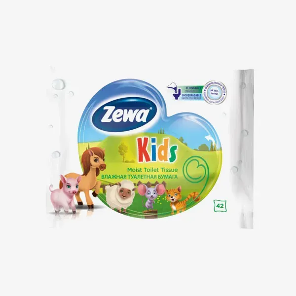 Бумага влажная Zewa Kids туалетная для детей 1 слой 42шт
