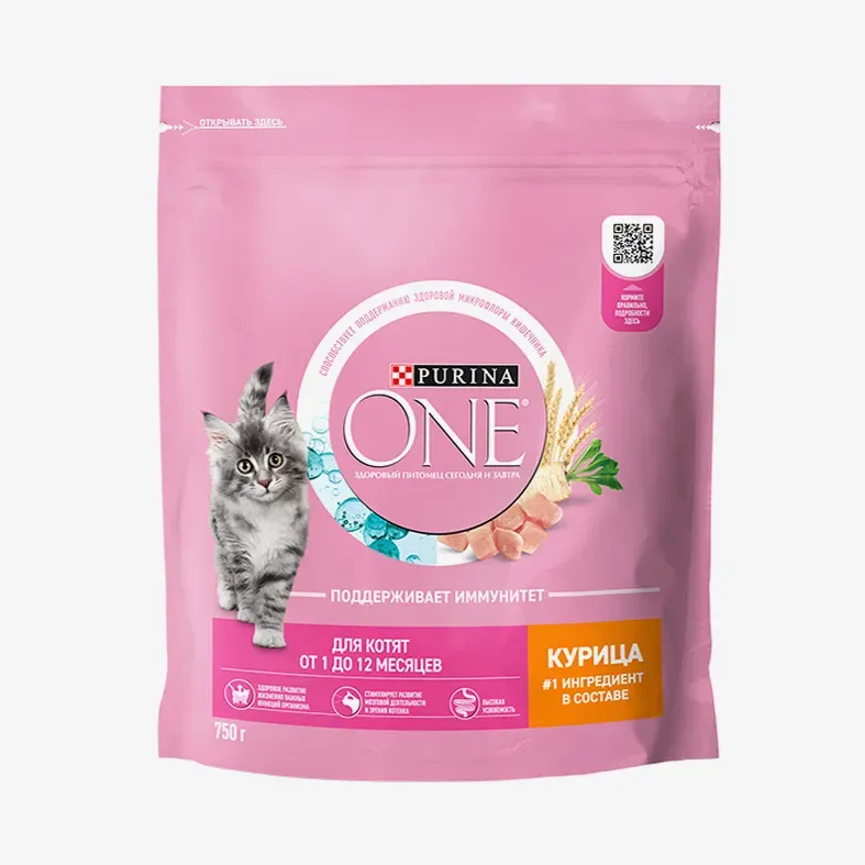 Сухой корм Purina One для котят от 1 до 12 месяцев, с высоким содержанием курицы, 750 г
