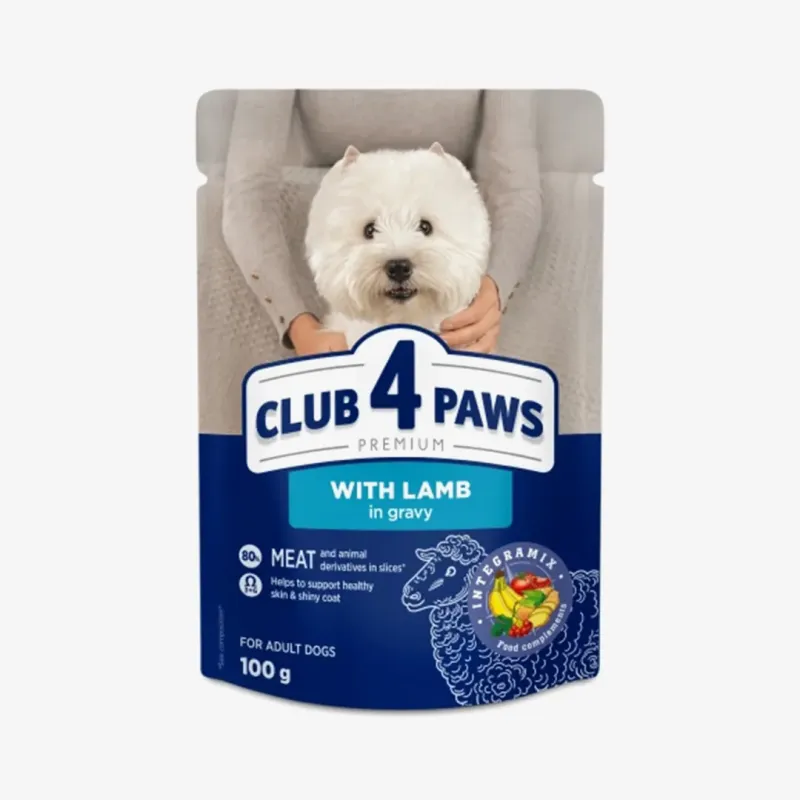 Корм Club4Paws влажный с ягненком в соусе для взрослых собак малых пород, 100 г