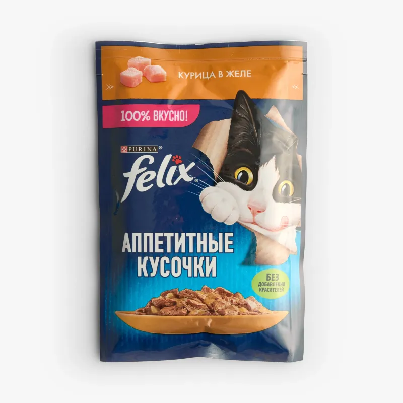 Корм Felix влажный аппетитные кусочки курица в желе для взрослых кошек, 75 г