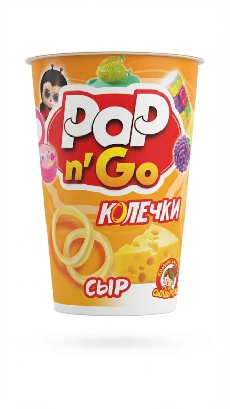КУКУРУЗНЫЕ СНЕКИ-КОЛЕЧКИ «POP N' GO» СО ВКУСОМ СЫРА (ОРАНЖЕВАЯ УПАКОВКА) 100г