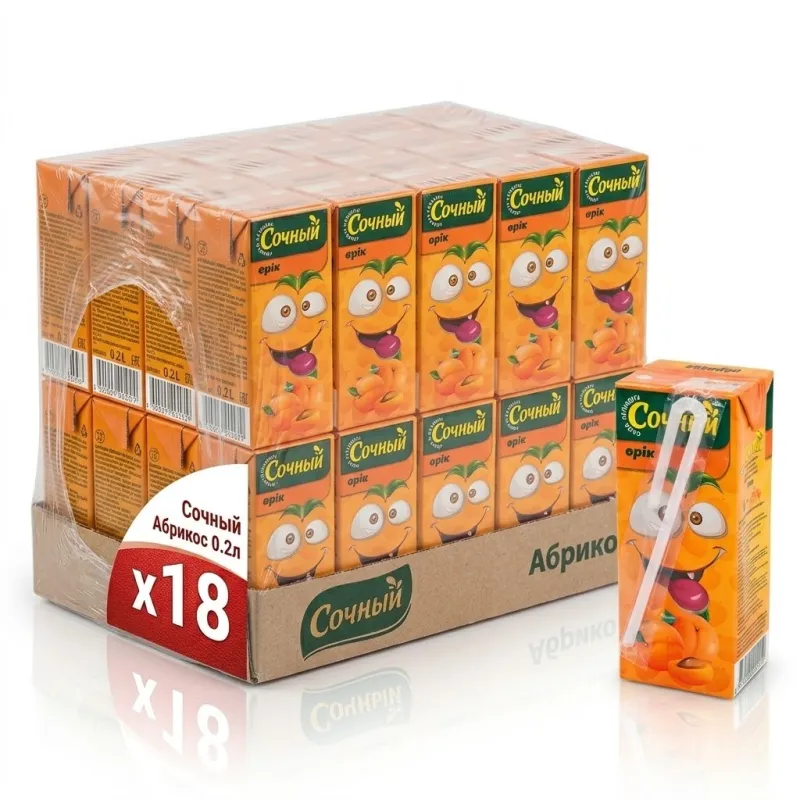 Нектар Сочный Абрикос, 0,2 л с упаковкой 18шт