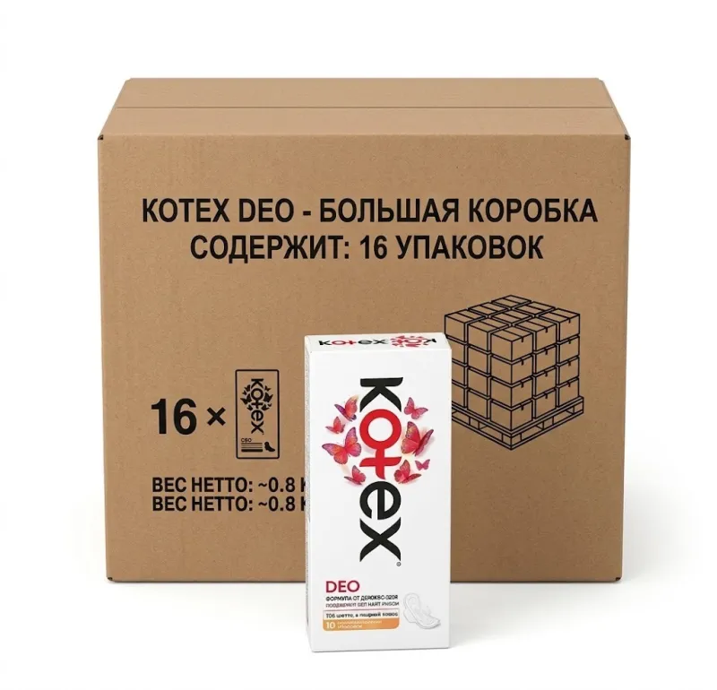 Прокладки ежедневные Kotex Deo гигиенические ароматизированные 20 шт, в коробке 16 упаковок