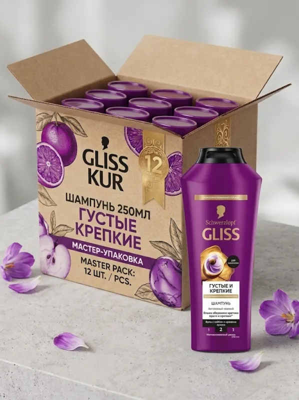 Шампунь Gliss Kur 250 мл «Густые и крепкие» — оптовая упаковка 12 шт