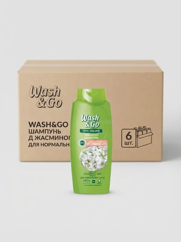 Шампунь для волос Wash & Go 675 мл с жасмином для нормальных волос (Коробка, 6 штук)