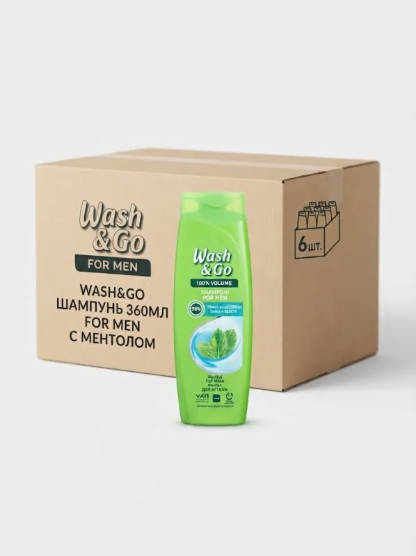 Шампунь для волос Wash & Go For Men с ментолом, 360 мл (Коробка, 6 штук)