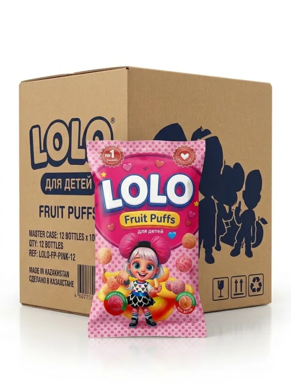 LOLO Fruit Puffs розовая фруктовые воздушные палочки для детей 40г, в коробке 10 шт  