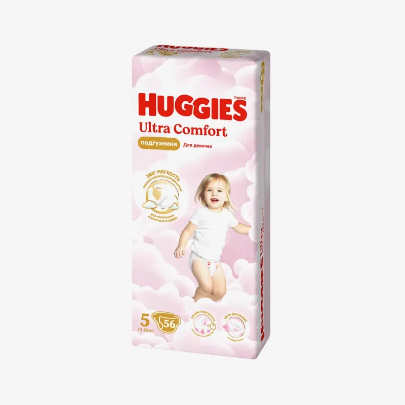 Подгузники Huggies Ultra Comfort для девочек 5 (12-22 кг) 56 шт