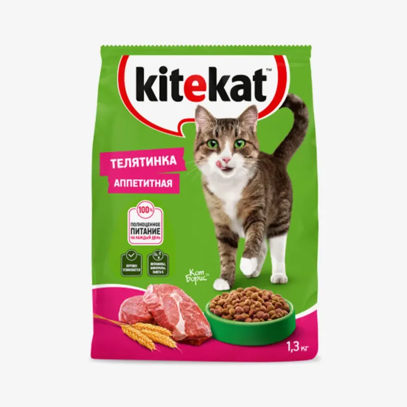 Сухой корм Kitekat телятина аппетитная, 1.3 кг