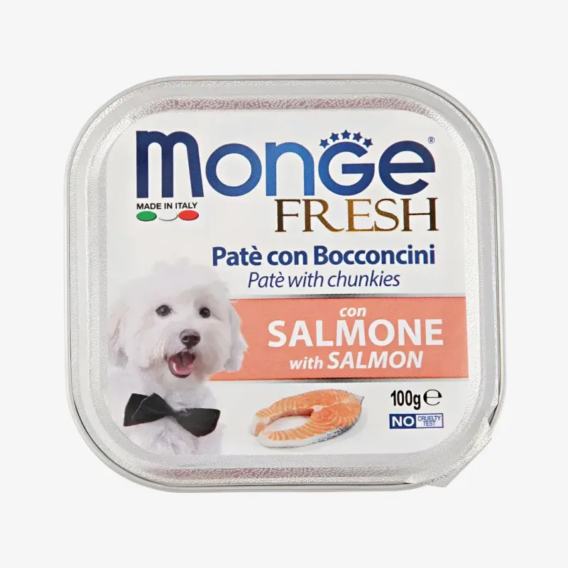 Корм Monge Fresh паштет для собак с кусочками лосося, 100 г