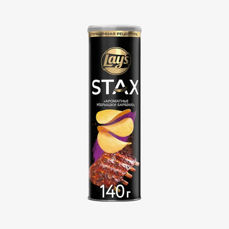 Чипсы Lay’s Stax со вкусом ароматных рёбрышек барбекю, 140 г