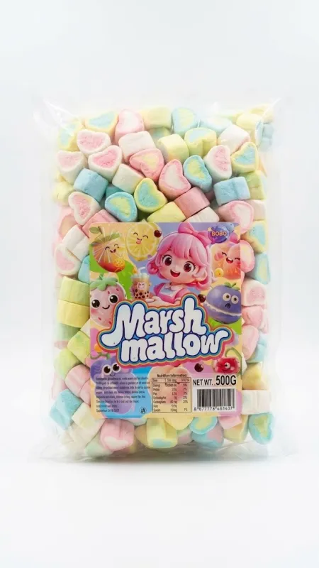 Маршмеллоу BOBO «Marshmallow» разноцветные сердечки, 500 г