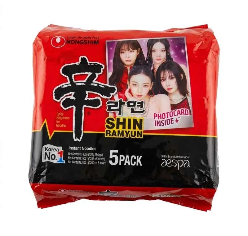 Лапша быстрого приготовления Nongshim Shin Ramyun x aespa, 5 пачек по 120 г (600 г)
