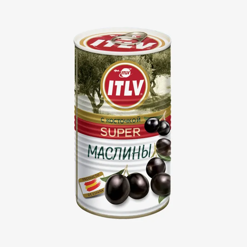 Маслины ITLV super черные с косточкой 370 мл
