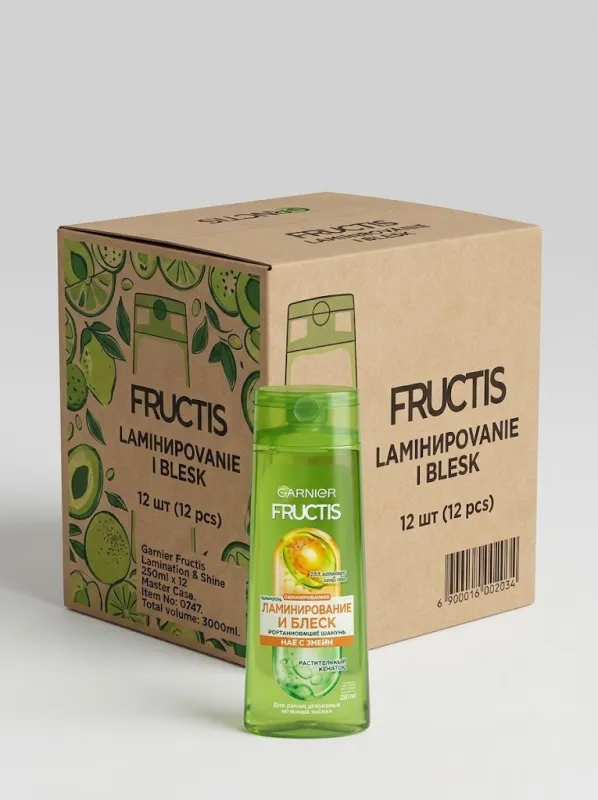 Шампунь Garnier Fructis «Ламинирование и Блеск» (250 мл) — оптовая упаковка 12 шт.