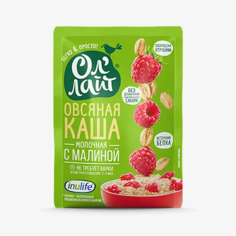 Каша Ол Лайт овсяная молочная с малиной 40 г