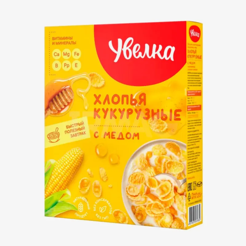 Хлопья Увелка кукурузные с медом, 275 г