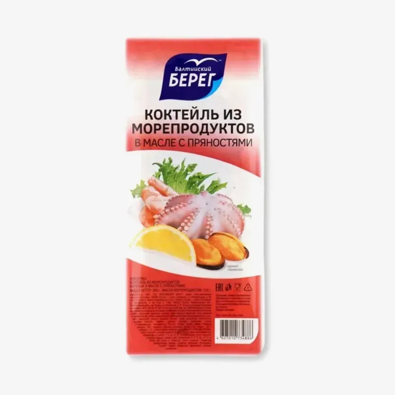 Коктейль Балтийский Берег из морепродуктов в масле пряностями 200 г