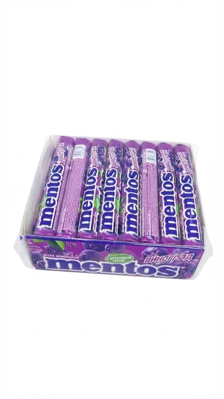 Драже жевательные «Ментос» со вкусом винограда, блок 24 штуки, 900г