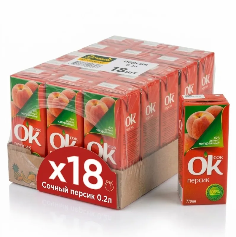 О'К 0,2 л Персик, в упаковке по 18шт