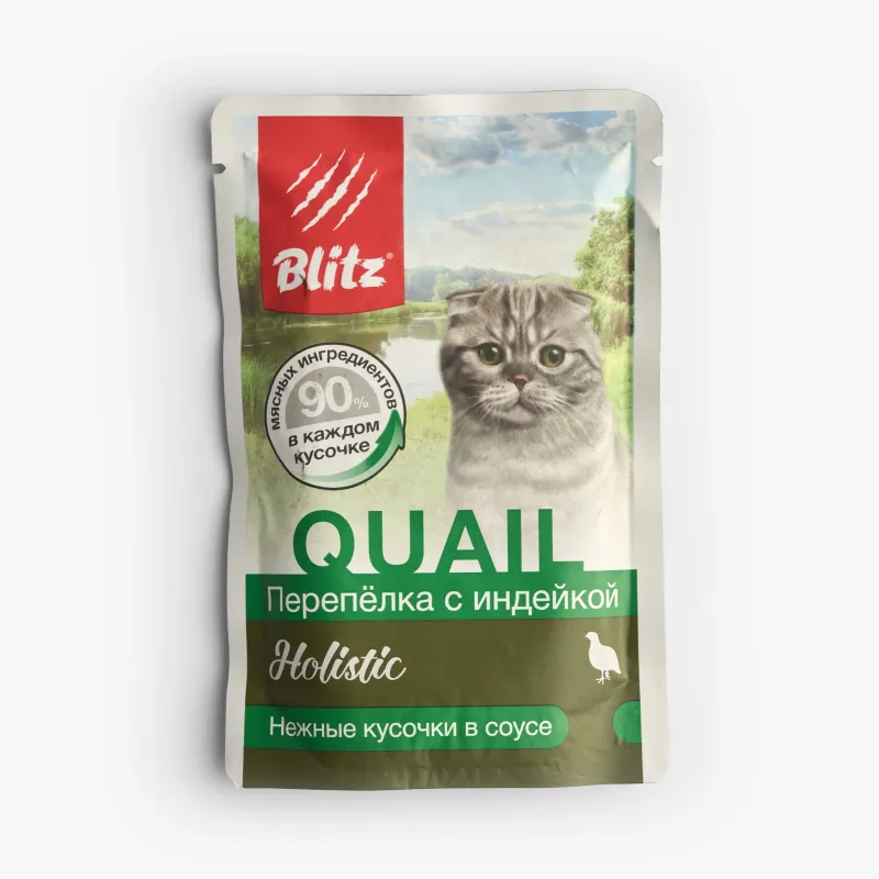 Корм Blitz Holistic влажный перепёлка с индейкой для взрослых кошек, 85 г