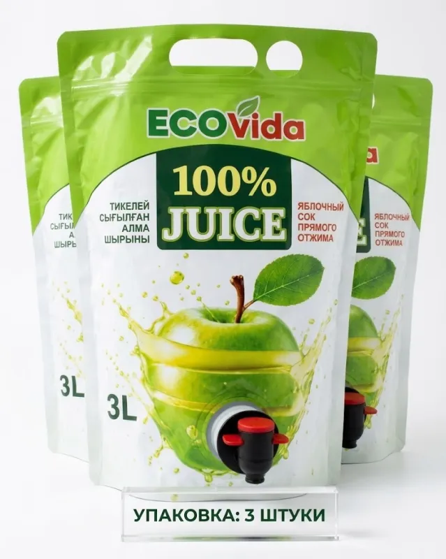ECOVida 100% Juice Яблоко 3л, в упаковке 3 шт 