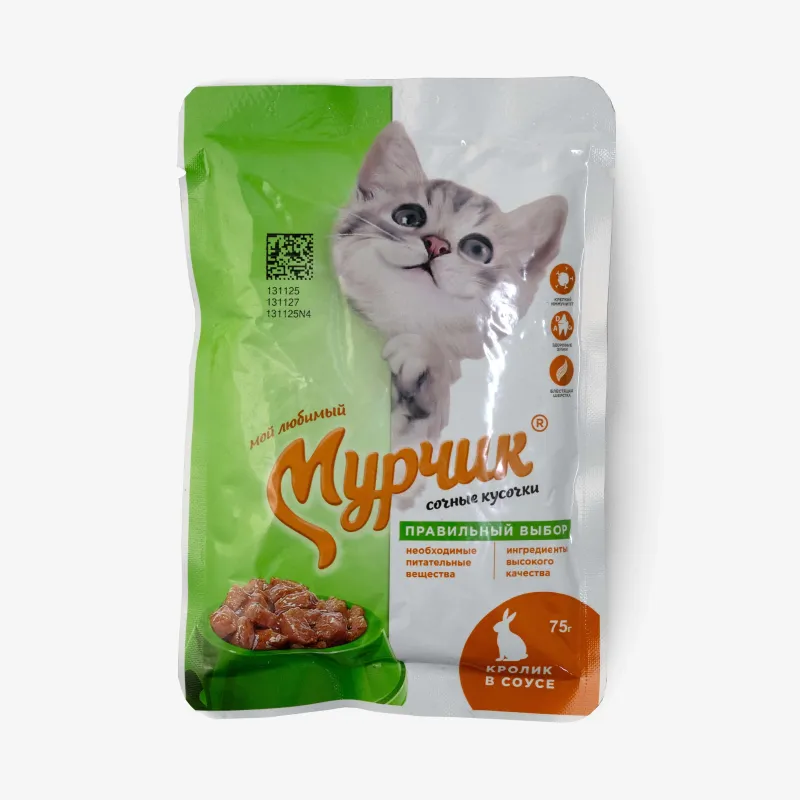 Корм Мурчик консервированный с кроликом в соусе для кошек, 75 г