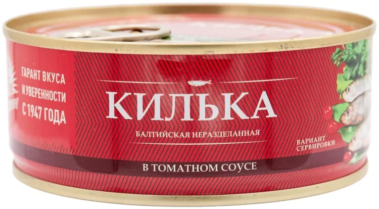 "За Родину" килька балтийская неразделанная в томатном соусе 240 г