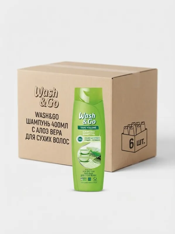 Шампунь для волос Wash & Go 400 мл с Алоэ Вера для сухих волос (Коробка, 6 штук)