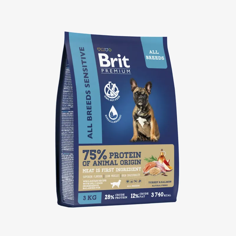 Сухой корм Brit Dog Sensitive с лососем и индейкой для собак, 3 кг