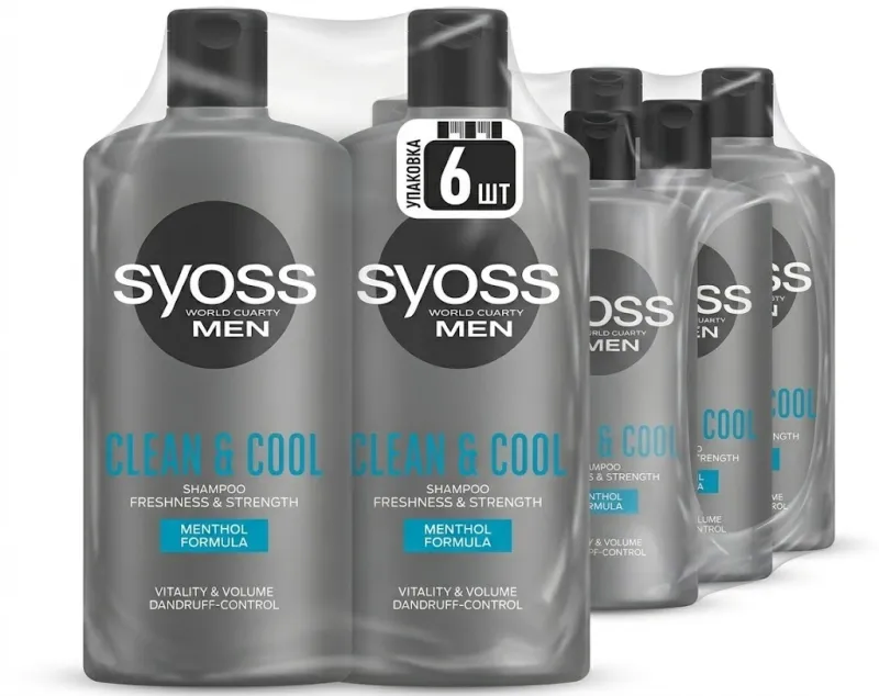 SYOSS MEN ШАМПУНЬ 440МЛ CLEAN&COOL, в упаковке по 6шт
