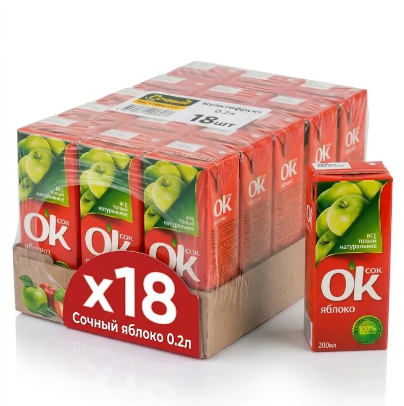О'К 0,2 л Яблоко, в упаковке по 18шт