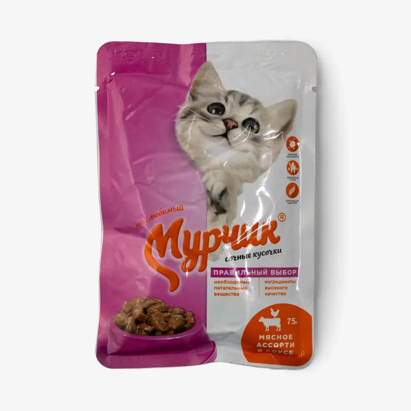Корм Мурчик консервированный мясное ассорти в соусе для кошек, 75 г