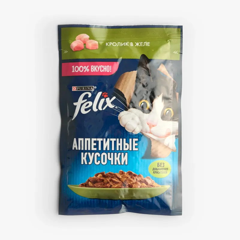 Корм Felix влажный кролик в желе для взрослых кошек, 75 г