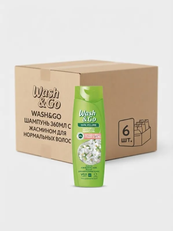 Шампунь для волос Wash & Go с жасмином для нормальных волос, 360 мл (Коробка, 6 штук)
