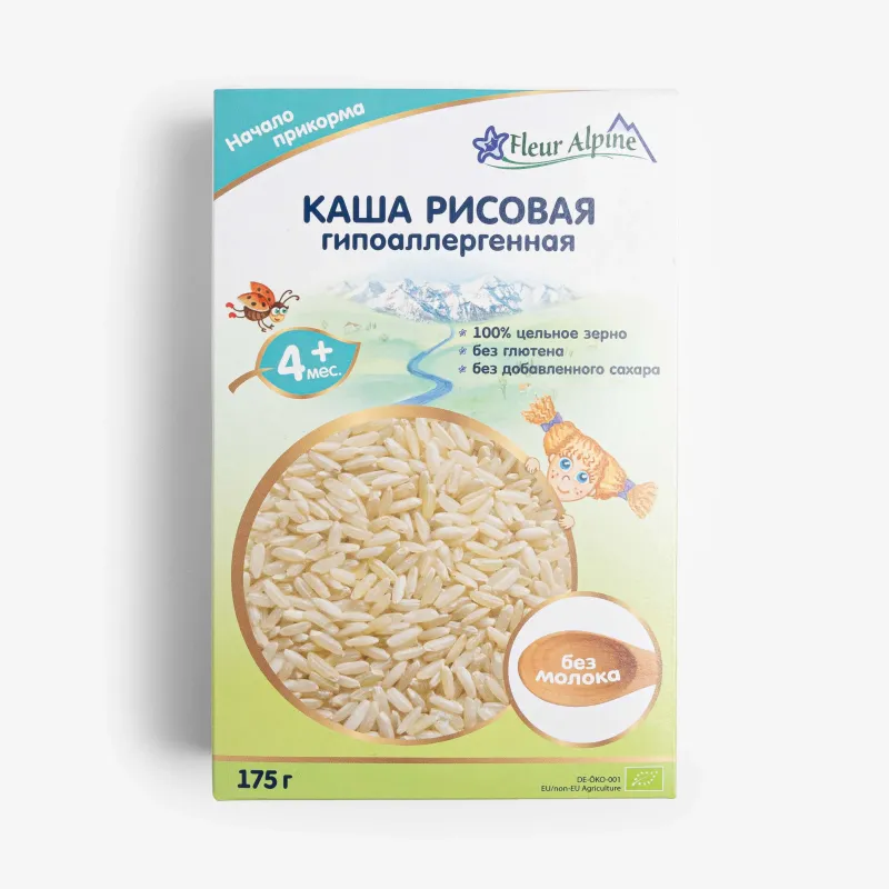 Каша Fleur Alpine рисовая органическая без молока для детей от 4+ месяцев, 175 г