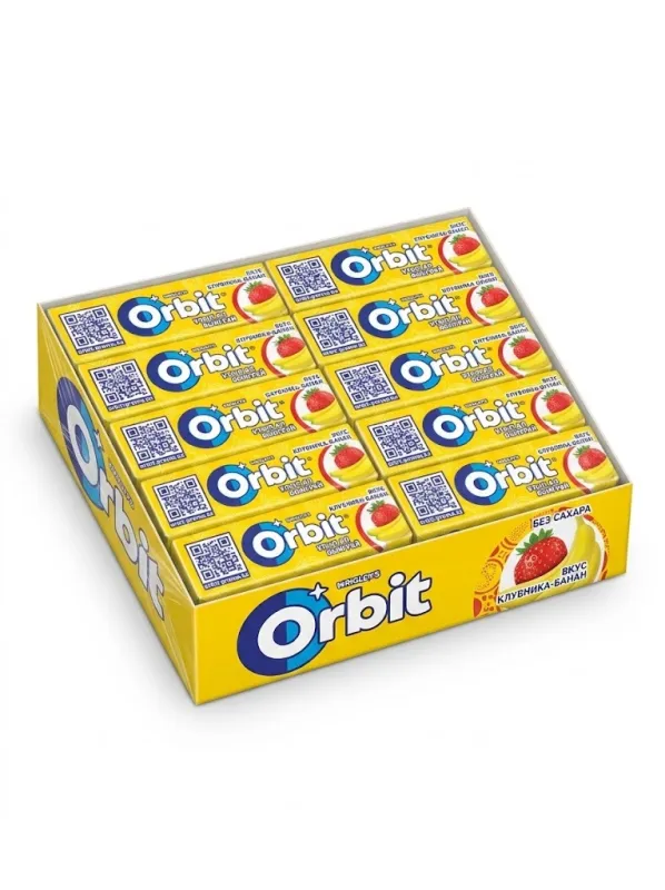 Жевательная резинка Orbit «Клубника-Банан» без сахара (блок 30 пачек х 13,6 г / 408 г)